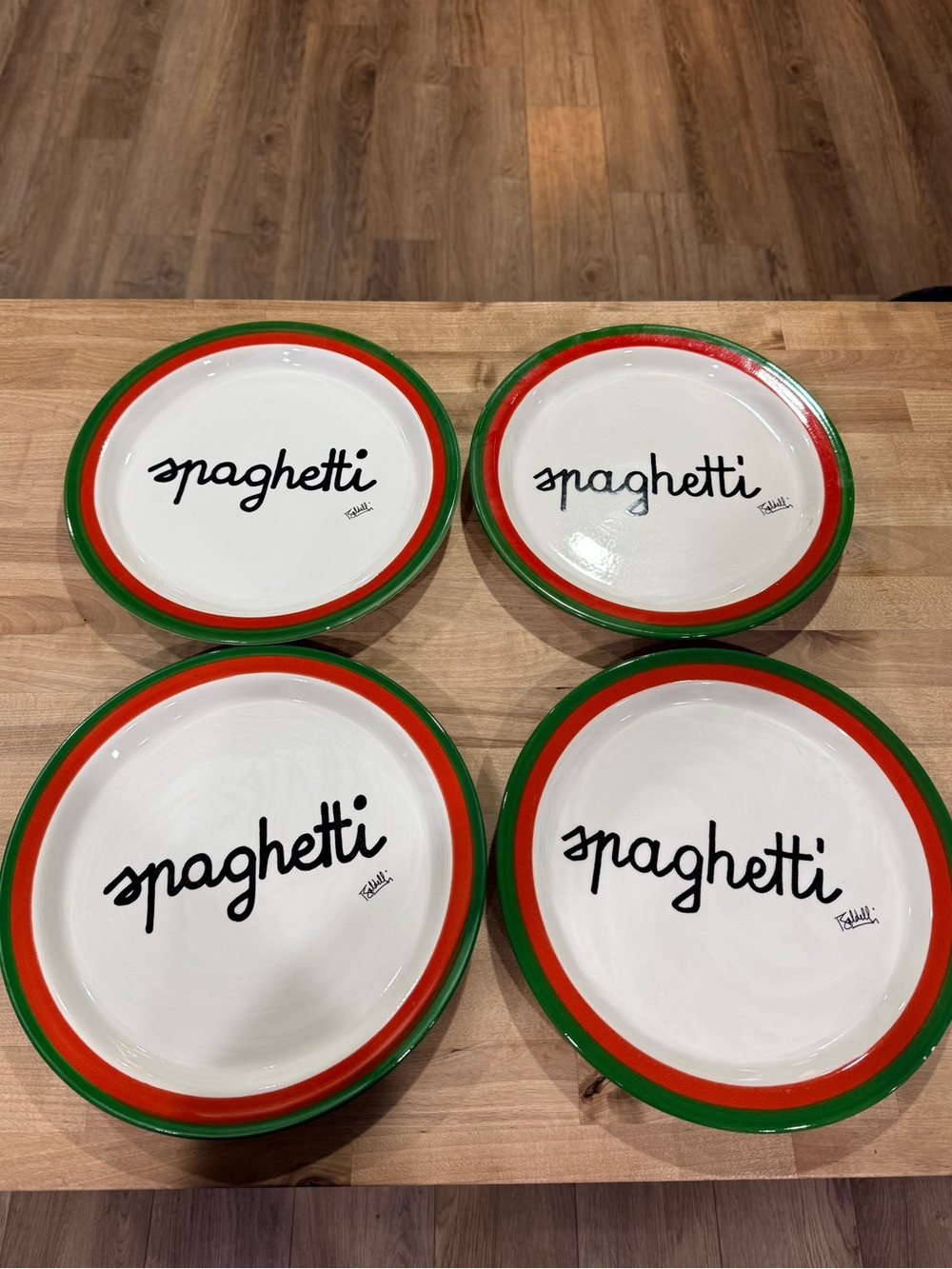 VTG Made in Italy Spaghetti Script Ceramic Dinner Plate Set of 4